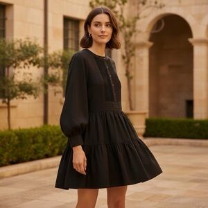 Tuckernuck - Hyacinth House Amie Mini Dress Black Long Sleeve Swing Dress Size S
